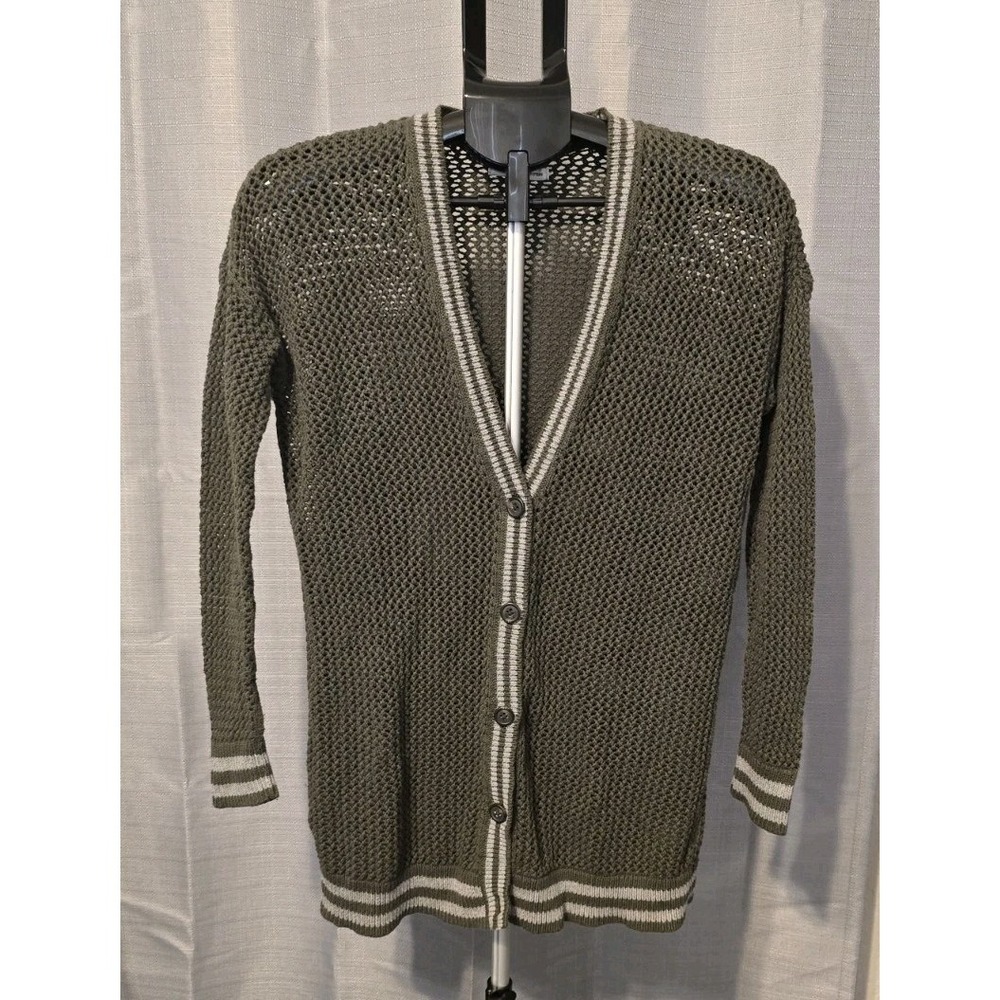 American Eagle Women's Small‎ Olive Green Open Weave Button Front Cardigan